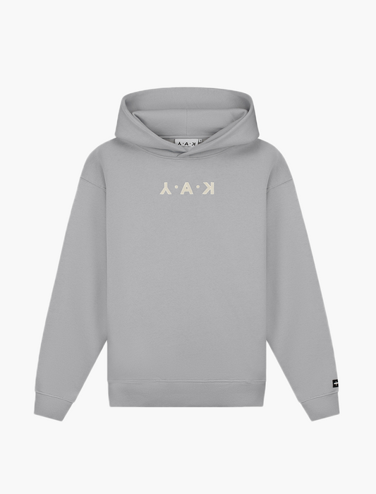 YAK faded hoodie cool grey, off-white