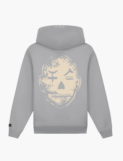 YAK faded hoodie cool grey, off-white