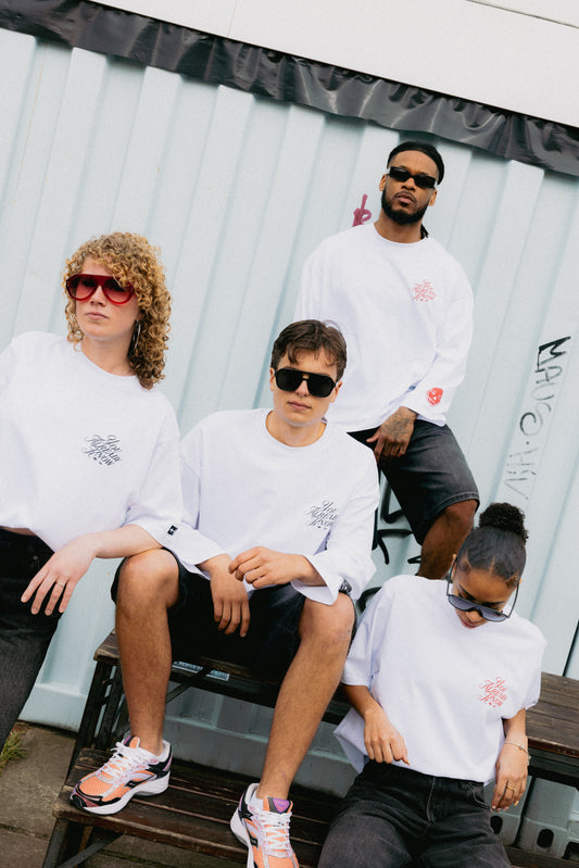 Models styled in Y.A.K t-shirts minimalist streetwear