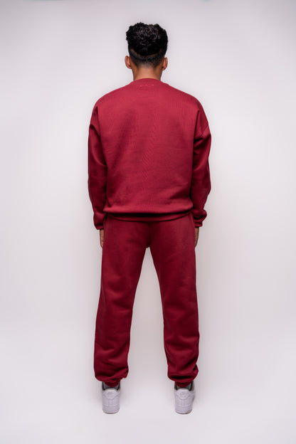 burgundy yak tracksuit with clean embroidery details 